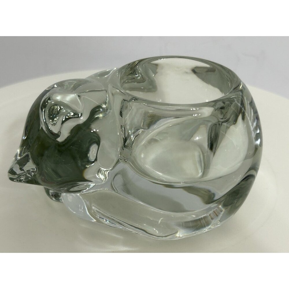 Vintage Sleeping Cat Clear Candle Holder Set Of 2 Indiana Glass Made In U.S.A - Picture 11 of 12